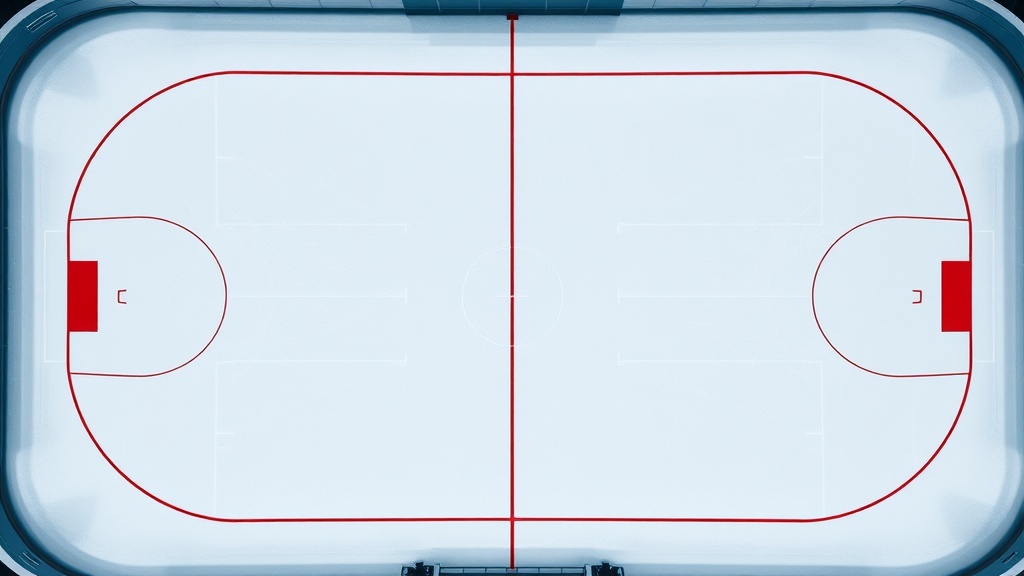 빙상 경기장의 타원형 트랙과 표시선이 명확하게 보이는 조감 구도