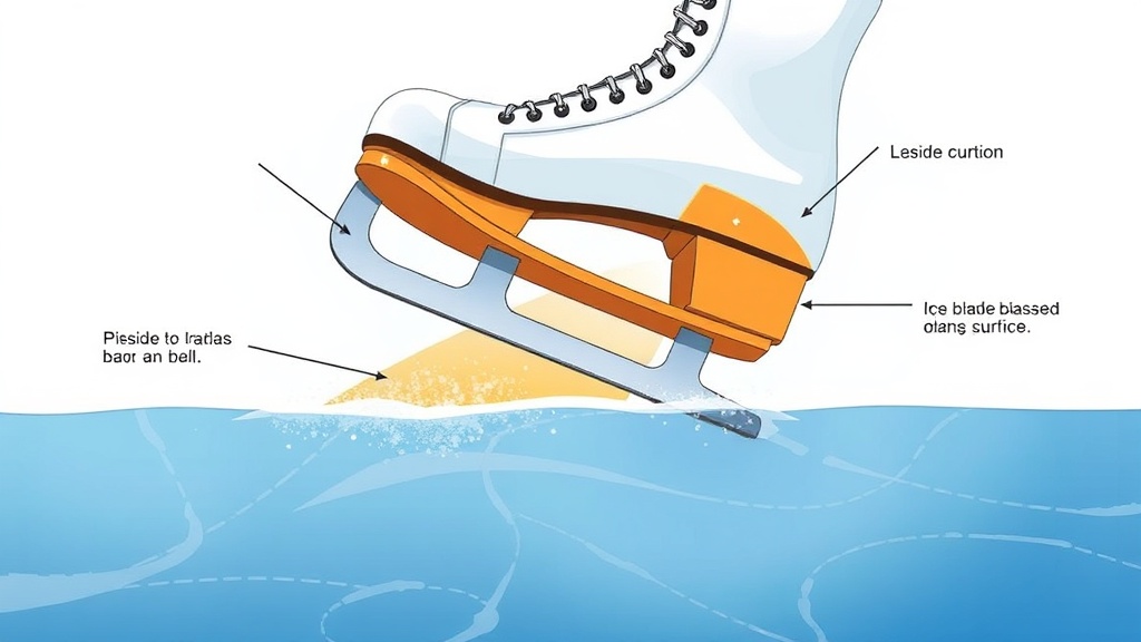 스케이트 날 끝부분과 얼음 표면의 접촉 구조를 상세하게 나타낸 단면 설명도